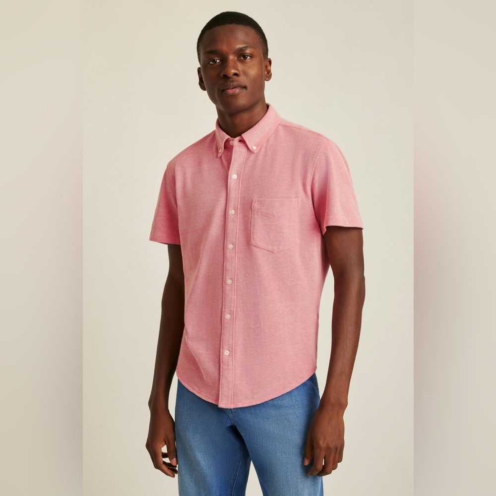 BONOBOS SPICED CORAL SLIM SHORT SLEEVE KNIT OXFORD SHIRT Size L